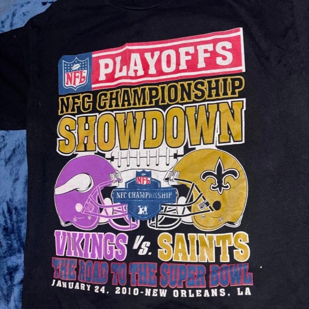 Vintage 2010 NFL NFC Championship Vikings vs Saints T-Shirt - Picture 2 of 4